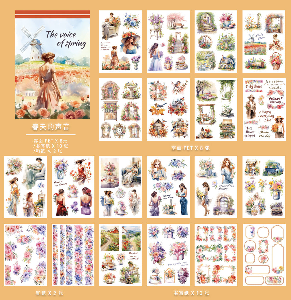 Vintage People and Flower PET precut Creative Sticker Book